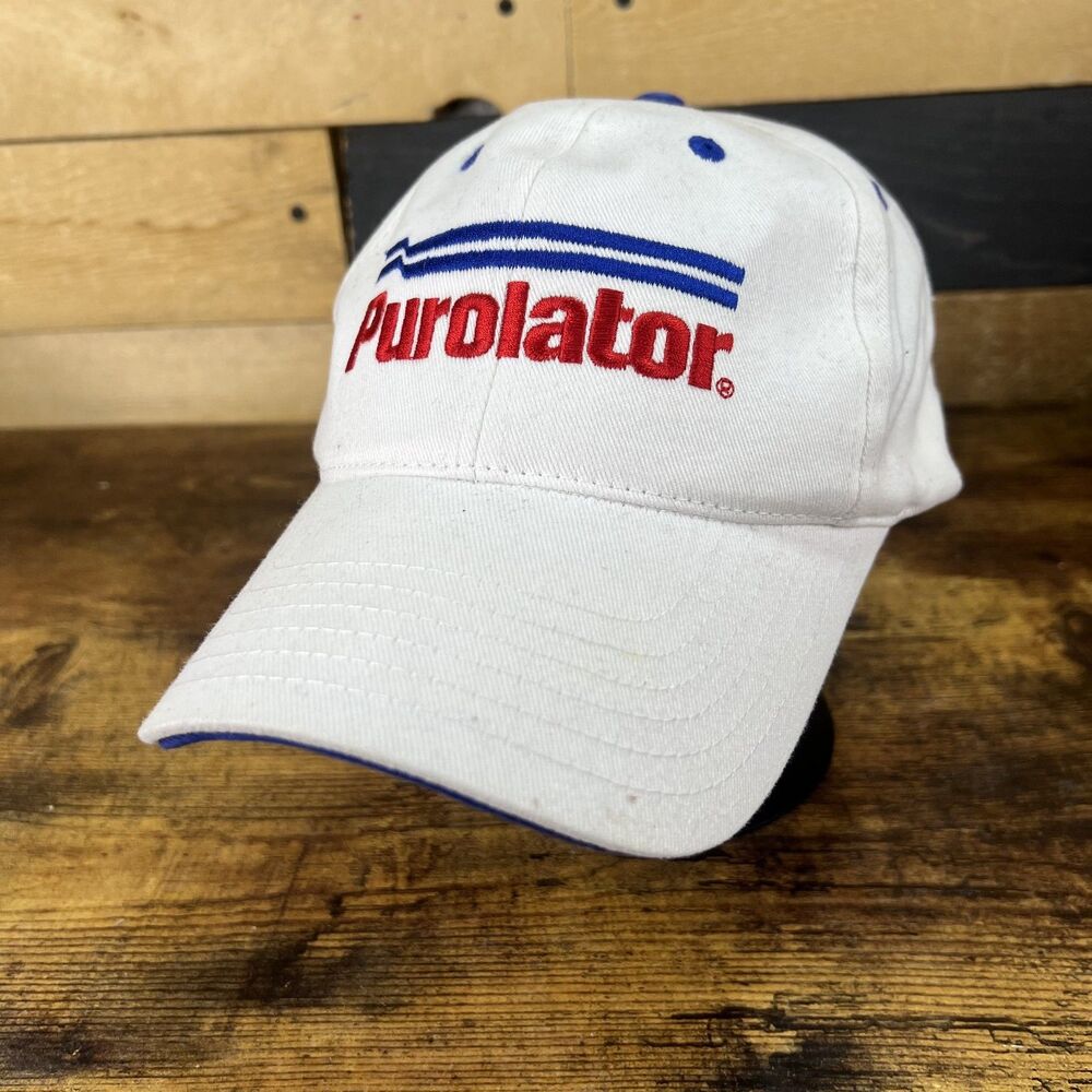 Vintage Purolator Trucker Hat Baseball White Victory Lane Embroidered Cap